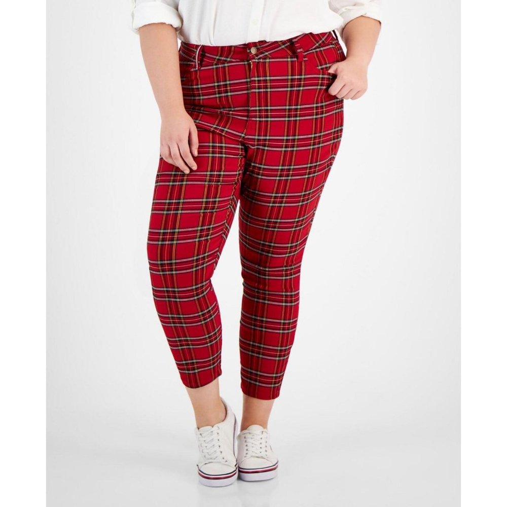 NWT Tommy Hilfiger Plus Size Tribeca Skinny Pants W2XKT551 20W Red Multi - Picture 1 of 6